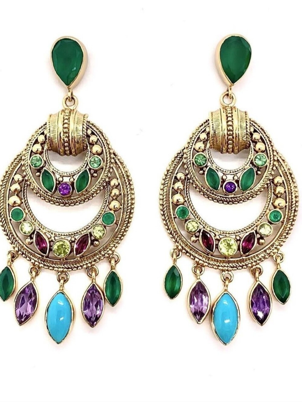 Nicky Butler Designer Gold-Tone Chandelier Earrings Green Chalcedony Bronze NB